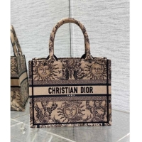 Low Cost Dior Small Book Tote Bag Bag in Toile de Jouy Soleil Embroidery CD5083 Beige/Black 2024