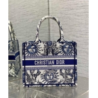 Big Discount Dior Small Book Tote Bag Bag in Toile de Jouy Soleil Embroidery CD5086 White/Blue 2024