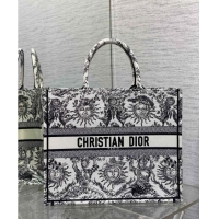 Top Design Dior Large Book Tote Bag Bag in Toile de Jouy Soleil Embroidery CD5089 White/Black 2024