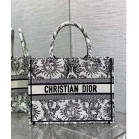 New Cheap Dior Medium Book Tote Bag Bag in Toile de Jouy Soleil Embroidery CD5089 White/Black 2024