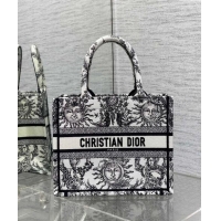 Famous Brand Dior Small Book Tote Bag Bag in Toile de Jouy Soleil Embroidery CD5089 White/Black 2024