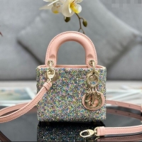 Promotional Dior Micro Lady Dior Bag with Crystals Beads 0415 Pink 2024