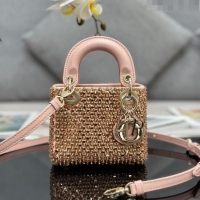 Luxurious Dior Micro Lady Dior Bag with Beads 0415 Light Pink 2024