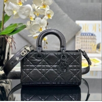 Inexpensive Dior Small Lady D-Sire My ABCDior Tote Bag in Macrocannage Crinkled Calfskin CD5099 Black 2024