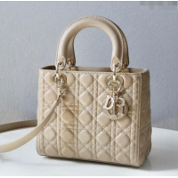 Famous Brand Dior Medium Lady Dior Bag in Cannage Lambskin 44532 Beige/Gold 2024