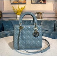 Promotional Dior Medium Lady Dior Bag in Cannage Lambskin 44532 Blue/Gold 2024