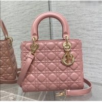 Low Price Dior Medium Lady Dior Bag in Cannage Lambskin 44532 Pink/Gold 2024