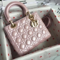 New Style Dior Medium Lady Dior Bag in Cannage Lambskin 44532 Pearl Pink/Gold 2024