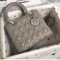 Unique Grade Dior Medium Lady Dior Bag in Cannage Lambskin 44532 Grey/Silver 2024