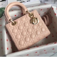 Top Quality Dior Medium Lady Dior Bag in Cannage Lambskin 44532 Light Pink/Gold 2024