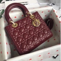 Grade Cheap Dior Medium Lady Dior Bag in Cannage Lambskin 44532 Burgundy/Gold 2024