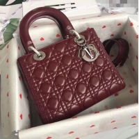 Good Looking Dior Medium Lady Dior Bag in Cannage Lambskin 44532 Burgundy/Silver 2024