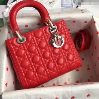 Well Crafted Dior Medium Lady Dior Bag in Cannage Lambskin 44532 Red/Silver 2024