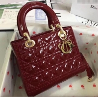 Big Enough Dior Medium Lady Dior Bag in Cannage Patent Leather 44532 Burgundy/Gold 2024