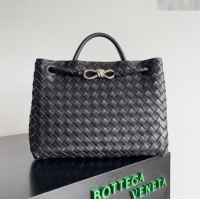 Top Grade Bottega Veneta Medium Andiamo Top Handle Bag in Intrecciato Leather 743572 Black/Silver 2024