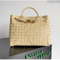 Famous Brand Bottega Veneta Medium Andiamo Top Handle Bag in Intrecciato Leather 743572 Yellow 2024