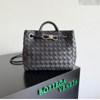 Big Discount Bottega Veneta Small Andiamo Top Handle Bag in Intrecciato Leather 743568 Black/Silver 2023