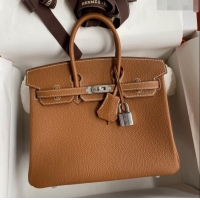 Well Crafted Hermes Birkin 25cm Bag in Original Togo Leather HB025 Brown/Silver (Pure Handmade)