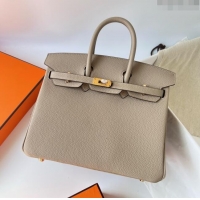 Top Grade Hermes Birkin 25cm Bag in Original Togo Leather Turtledove HB025 Grey/Gold (Pure Handmade)