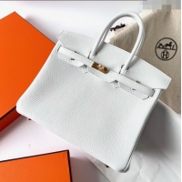 Reasonable Price Hermes Birkin 25cm Bag in Original Togo Leather HB025 Pure White/Gold (Pure Handmade) 