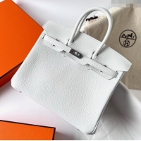 Affordable Price Hermes Birkin 25cm Bag in Original Togo Leather HB025 Pure White/Silver (Pure Handmade)