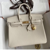 Sophisticated Hermes Birkin 25cm Bag in Original Togo Leather HB025 Milkshake White/Gold (Pure Handmade)