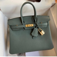 Most Popular Hermes Birkin 25cm Bag in Original Togo Leather HB025 Almond Green/Gold (Pure Handmade)