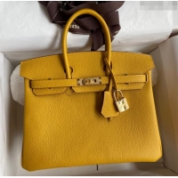 Luxury Cheap Hermes Birkin 25cm Bag in Original Togo Leather HB025 Yellow/Gold (Pure Handmade)