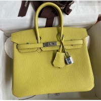 Well Crafted Hermes Birkin 25cm Bag in Original Togo Leather HB025 Light Yellow/Silver (Pure Handmade)