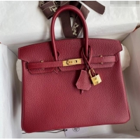 Classic Discount Hermes Birkin 25cm Bag in Original Togo Leather HB025 Burgundy/Gold (Pure Handmade)