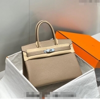 Famous Brand Hermes Birkin 25cm Bag in Togo Calfskin 1227 Dove Grey/Silver