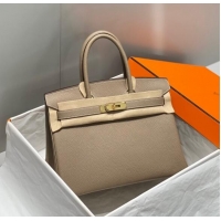 Good Taste Hermes Birkin 25cm Bag in Togo Calfskin 1227 Dove Grey/Gold