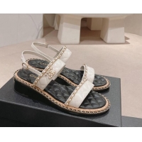 Stylish Chanel Quilted Lambskin Strap Heel Sandals 4cm with Chain Charm White 423072