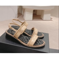 Good Product Chanel Quilted Lambskin Strap Heel Sandals 4cm with Chain Charm Beige 0423073