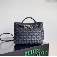 New Design Bottega Veneta Small Andiamo Top Handle Bag in Intrecciato Leather 743568 Blue 2024