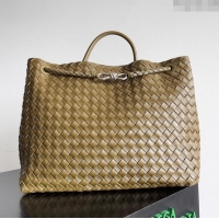 Inexpensive Bottega Veneta Large Andiamo Top Handle Bag in Intrecciato Suede Leather 743575 Khaki Green 2024