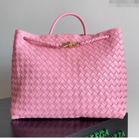 Classic Grade Bottega Veneta Large Andiamo Top Handle Bag in Intrecciato Suede Leather 743575 Pink 2024