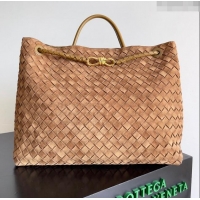  Super Quality Bottega Veneta Large Andiamo Top Handle Bag in Intrecciato Suede Leather 743575 Brown 2024