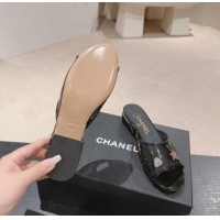 Big Discount Chanel PVC Heel Slide Sandals 3.5cm with Crystals Logo Black 423079