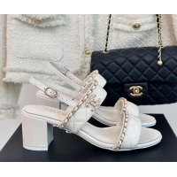 Purchase Chanel Quilted Lambskin Strap Heel Sandals 5cm with Chain White 0423083