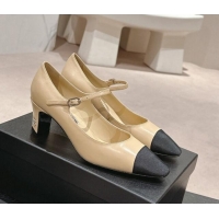 Top Grade Chanel Lambskin & Grosgrain Mary Janes Pumps 6.5cm Beige 423091