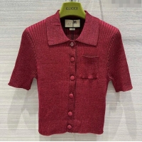 Luxury Cheap Gucci Knit Short-sleeved Sweater G043015 Red 2024