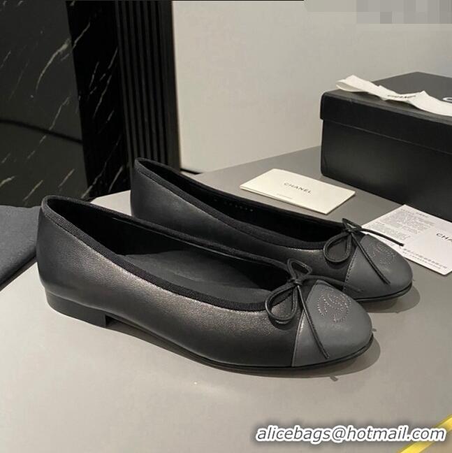 Duplicate Chanel Leather Classic Ballet Flat Black/Grey 016002