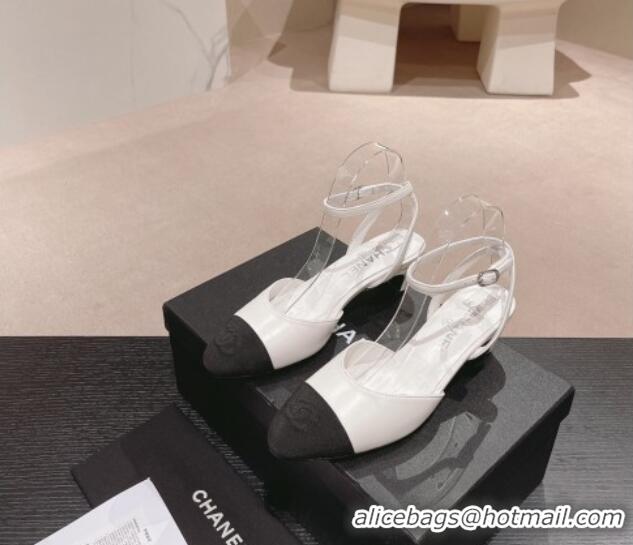 Grade Quality Chanel Lambskin & Grosgrain Slingbacks Pumps 5cm G45370 White 0423095