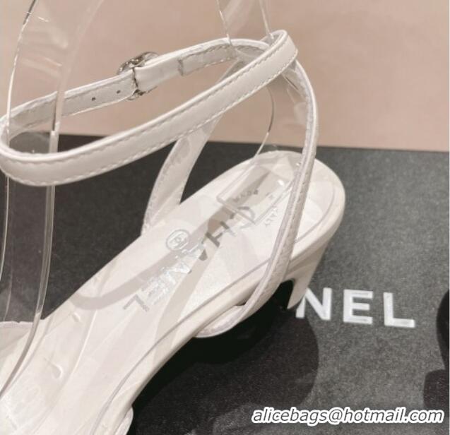 Grade Quality Chanel Lambskin & Grosgrain Slingbacks Pumps 5cm G45370 White 0423095