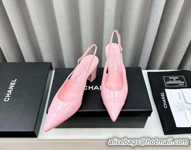 Hot Style Chanel Patent Calfskin Slingbacks Pumps 6cm Pink 423097