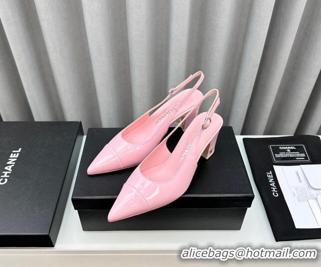 Hot Style Chanel Patent Calfskin Slingbacks Pumps 6cm Pink 423097