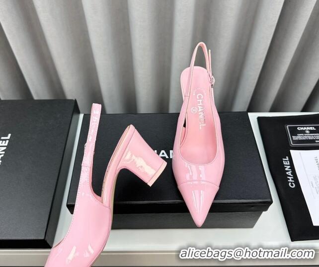 Hot Style Chanel Patent Calfskin Slingbacks Pumps 6cm Pink 423097