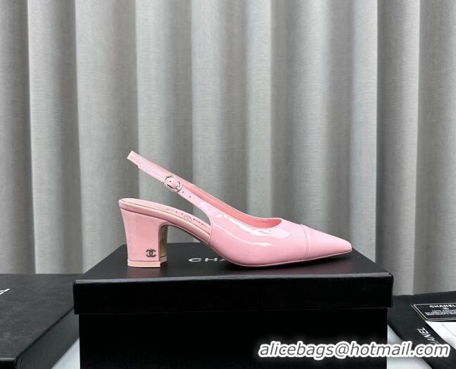 Hot Style Chanel Patent Calfskin Slingbacks Pumps 6cm Pink 423097