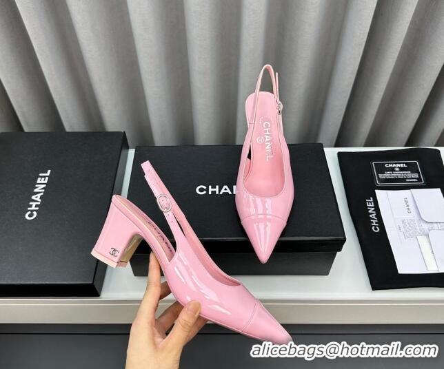 Hot Style Chanel Patent Calfskin Slingbacks Pumps 6cm Pink 423097